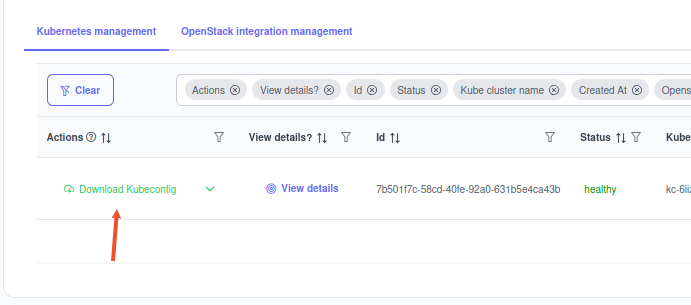 Pfeil auf Download-Kibeconfig