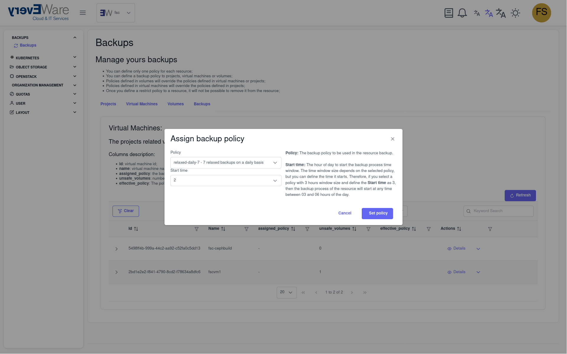 Backup-Policy festlegen